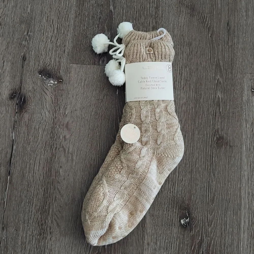 NEW Layer 8 Teddy Fleece Lined Cable Knit Cloud Socks Enriched With Shea Butter
